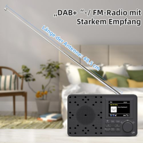 Радио DAB, радио LFF DAB Plus, цифровое радио DAB, цифровое радио с Bluetooth, небольшое радио с сетевой вилкой, кухонное радио Радио FM DAB на батарейках, радио с цветным дисплеем 2,4 дюйма, черное