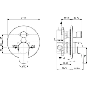 Ideal Standard Ceraflex built-in bathroom and shower mixer, 2-way