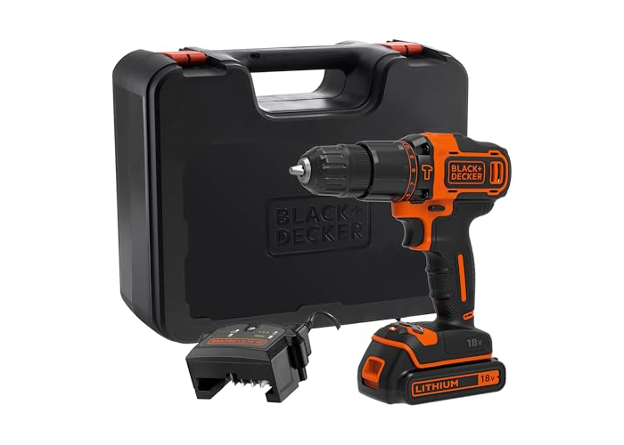Taladro percutor inalámbrico BLACK+DECKER de 18 V con maletín Taladro percutor inalámbrico BLACK+DECKER de 18 V con maletín