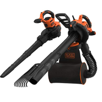 BLACK+DECKER BEBLV301 3-в-1 электрический пылесос и воздуходувка/измельчитель листьев с присоединяемыми граблями и 72-литровым рюкзаком