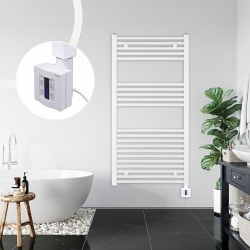 Green Electric Towel Radiator 1175x750, with 4 Timers, White, Rectangular