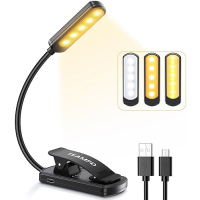 TEAMPD LED reading lamp with 10 LEDs, 3 light colors, continuously dimmable, USB rechargeable, flexible clip