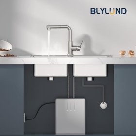 Grifo de cocina con 3 conexiones, giratorio 360°, acero inoxidable, 2 funciones de pulverización
