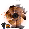 Kaminventilator, 6-flügeliger Ofenventilator, mit magnetischem Thermometer und Handschuhen, Luftzirkulation – POWZOO