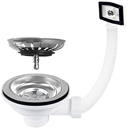 Desagüe para fregadero de 3" 1/2" fabricado en acero inoxidable y cerámica con rebosadero flexible