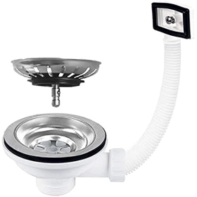 3" 1/2" stainless steel and ceramic washbasin drain with flexible overflow