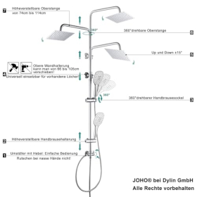 JOHO thermostatic shower system with XXL head 35×25cm