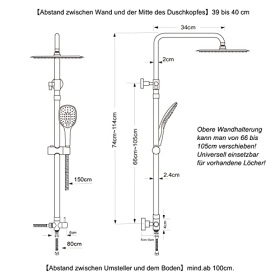 JOHO thermostatic shower system with XXL head 35×25cm
