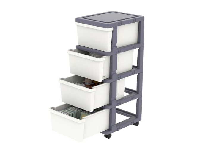 Cetomo plastic drawer, 4 drawers, with locking casters, grey/white, organizer Cetomo plastic drawer, 4 drawers, with locking casters, grey/white, organizer