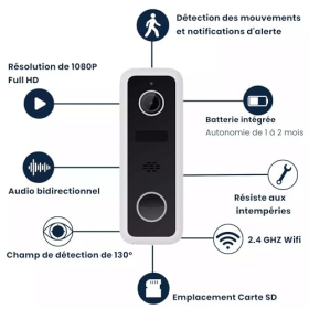 Видеодомофон Daewoo DB502W с Wi-Fi, датчиком движения, питанием от батареи, совместимостью с Alexa и Google