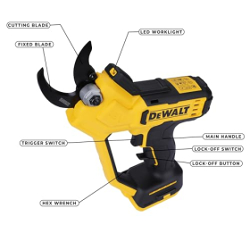 Podadora de ramas DEWALT XR 18V DCMPP568N para cortes precisos de hasta 38 mm.