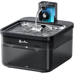 DownyPaws 2.5 Liter Cat Drinking Fountain, 4000 mAh, Quiet Water Pump, Stainless Steel Cat Bowl