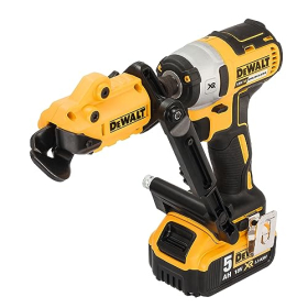 Cizalla para chapa metálica con llave de impacto DEWALT, cabezal giratorio de 360° y brazo extraíble.