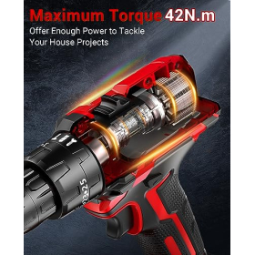 Taladro atornillador inalámbrico de 21 V – Con 2 baterías y 14 accesorios