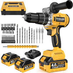 Taladro/atornillador de impacto inalámbrico de 21 V sin escobillas, 120 Nm, 2 baterías y 35 accesorios.