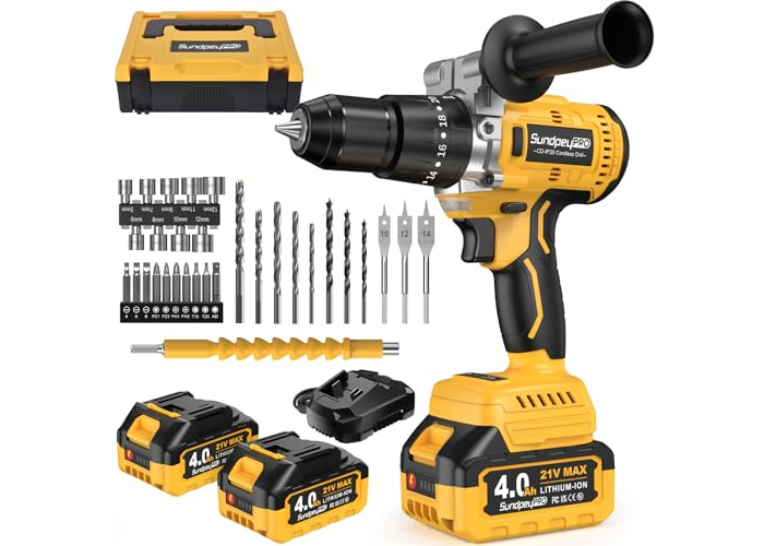 Cordless impact drill/driver 21 V brushless, 120 Nm, 2 batteries and 35 accessories Cordless impact drill/driver 21 V brushless, 120 Nm, 2 batteries and 35 accessories