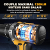 Cordless impact drill/driver 21 V brushless, 120 Nm, 2 batteries and 35 accessories