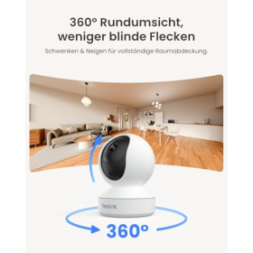 Cámara de vigilancia interior Reolink E1 2K 4MP con visión de 360°, seguimiento automático y Wi-Fi.