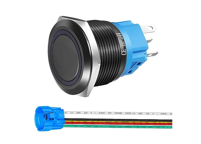 Gebild 22 mm Edelstahl-Drucktaster 12–24 V mit LED wasserdicht Gebild 22 mm Edelstahl-Drucktaster 12–24 V mit LED wasserdicht