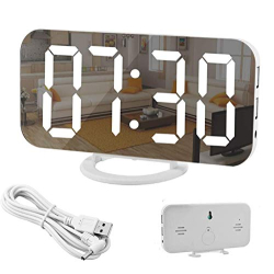 Digital alarm clock with mirror and 6.5-inch LED display