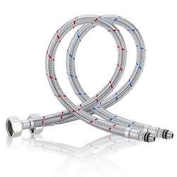 Flexible hoses for kitchen and bathroom, stainless steel, red and blue