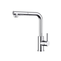 Grifo de cocina extraíble FORIOUS, en forma de L, de acero inoxidable, giratorio 360°, con dos tipos de chorro y acabado cromado pulido.