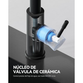 Grifo de cocina negro con rociador extraíble – acero inoxidable, agua caliente y fría
