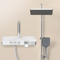 EMKE Thermostatic Shower Column with Rain Shower and Hand Shower, Chrome