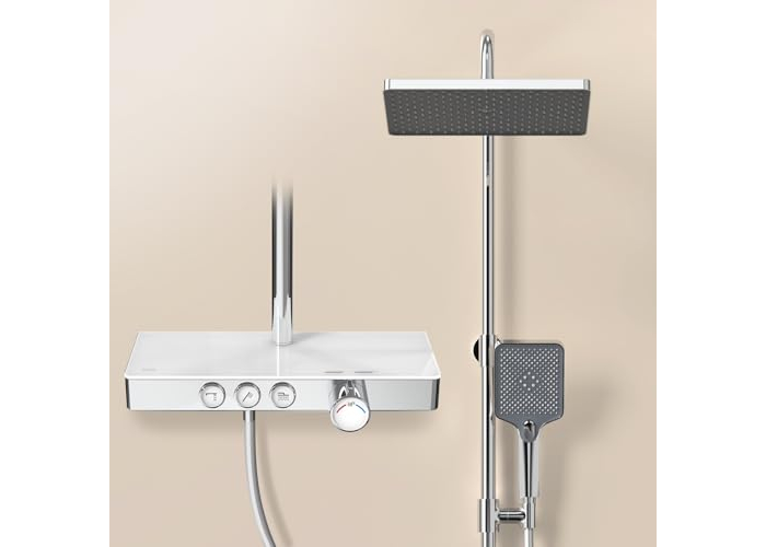Columna de ducha termostática EMKE con ducha de lluvia y ducha de mano, cromada. Columna de ducha termostática EMKE con ducha de lluvia y ducha de mano, cromada.
