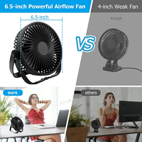 Ventilador de mesa recargable por USB de 6,5", 3 velocidades