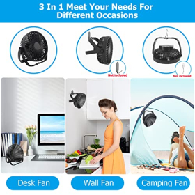 Ventilador de mesa recargable por USB de 6,5", 3 velocidades
