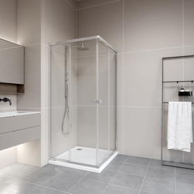 MARWELL Flexi Corner Shower Enclosure 77–90 × 77–90 × 190 cm with sliding doors, aluminum profiles in matte silver