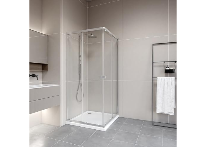 MARWELL Flexi Duschkabine Ecke 77–90 × 77–90 × 190 cm mit Schiebetüren, Aluminiumprofile in Silber matt MARWELL Flexi Duschkabine Ecke 77–90 × 77–90 × 190 cm mit Schiebetüren, Aluminiumprofile in Silber matt
