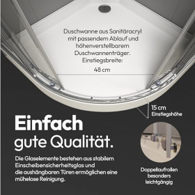 MARWELL FAC890 Crystal Round Glasdusche, Aluminiumprofile, Silk-Matt Silber