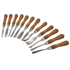 Juego de cuchillos para tallar madera Faithfull, 12 piezas, en estuche de presentación.