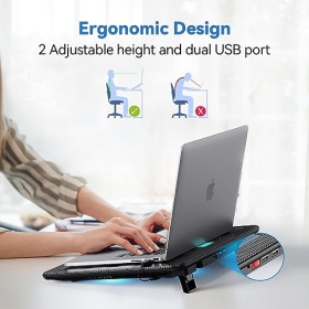 Base de refrigeración para portátiles TECKNET, refrigerador USB delgado y silencioso con 3 ventiladores e iluminación LED, para portátiles