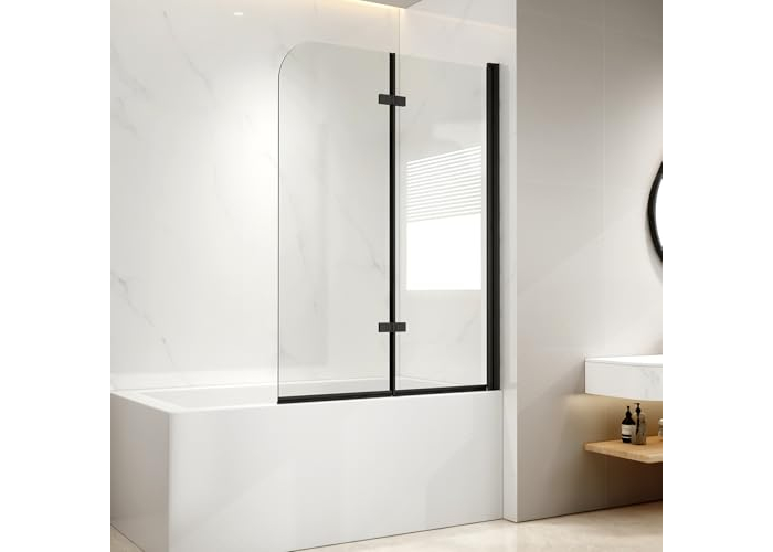 EMKE Shower screen for bathtub 120x140cm, black, 2-piece, foldable EMKE Shower screen for bathtub 120x140cm, black, 2-piece, foldable