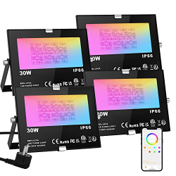 Комплект вуличних світлодіодних прожекторів ChangM RGB із Bluetooth-додатком, 30 Вт, 4 шт., IP66