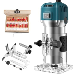 JiGiU 800W router with speed control and 15-piece router bit set