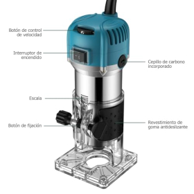 Fresadora JiGiU de 800 W con control de velocidad y juego de 15 brocas.