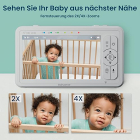 Babysense HD 5" відеоняня з двома камерами, без WiFi, нічник, колискові, радіус дії 300 м, 4-кратний зум