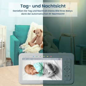 Babysense HD 5" відеоняня з двома камерами, без WiFi, нічник, колискові, радіус дії 300 м, 4-кратний зум