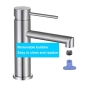 ONECE grifo de baño de acero inoxidable cepillado, grifo para lavabo con burbujeador extraíble, grifo monomando para baño con altura de caño 105 mm, caño vertical