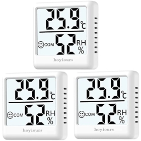 hoyiours Heim-Thermometer-Hygrometer, 3-teilig, Mini-Temperaturmonitor, Luftfeuchtigkeitsmesser, digitales Thermometer-Hygrometer für Zuhause, Büro, Schlafzimmer, Babyzimmer, weißes Design