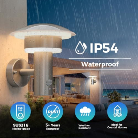 Aplique LED de exterior con sensor – NBHanyan, IP54, acero inoxidable, 9W, luz blanca cálida 3000K 