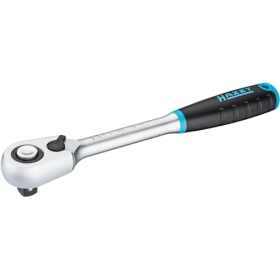 Carraca reversible Hazet HiPer 916HPS con dientes finos y mecanismo de bloqueo.