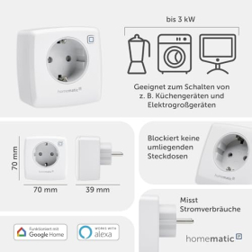 Enchufe inteligente, medición, control mediante la aplicación Homematic IP, Alexa, Google Assistant, adaptador de ahorro de energía