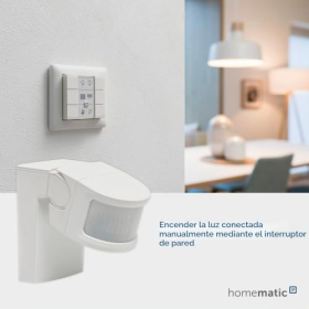 Detector de movimiento Homematic IP Smart Home con actuador de conmutación para uso exterior.