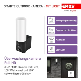 EMOS GoSmart Außenkamera WiFi 3MP mit LED, App & Alexa/Google-kompatibel 