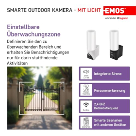 EMOS GoSmart Außenkamera WiFi 3MP mit LED, App & Alexa/Google-kompatibel 